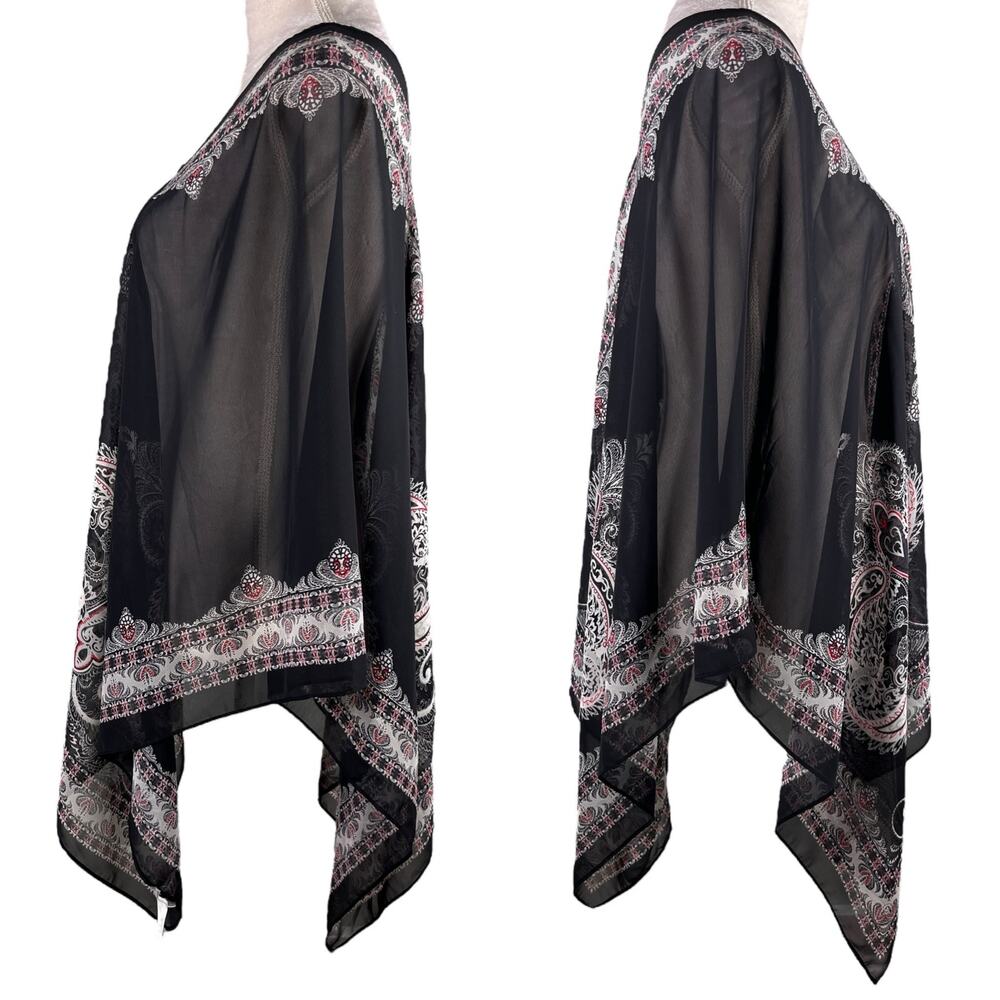 J Jill Poncho Two Way Semi Sheer Chiffon Multicolor Black Boho OS - Picture 7 of 16